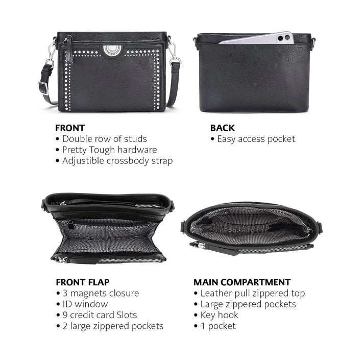 Brighton Jordyn Cross Body Organizer - Black Leather Handbag