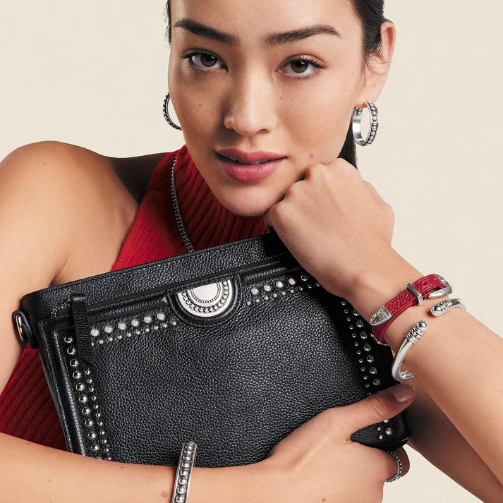 Brighton Jordyn Cross Body Organizer - Black Leather Handbag