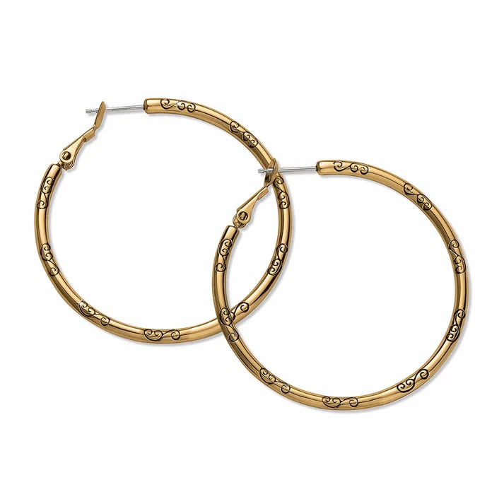 Brighton Large Gold Hoop Charm Earrings featuring a simple gold-plated hoop design.