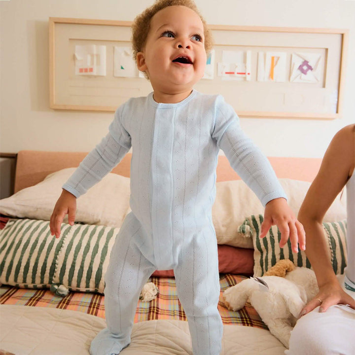 Love Lines Blue Pointelle Footie