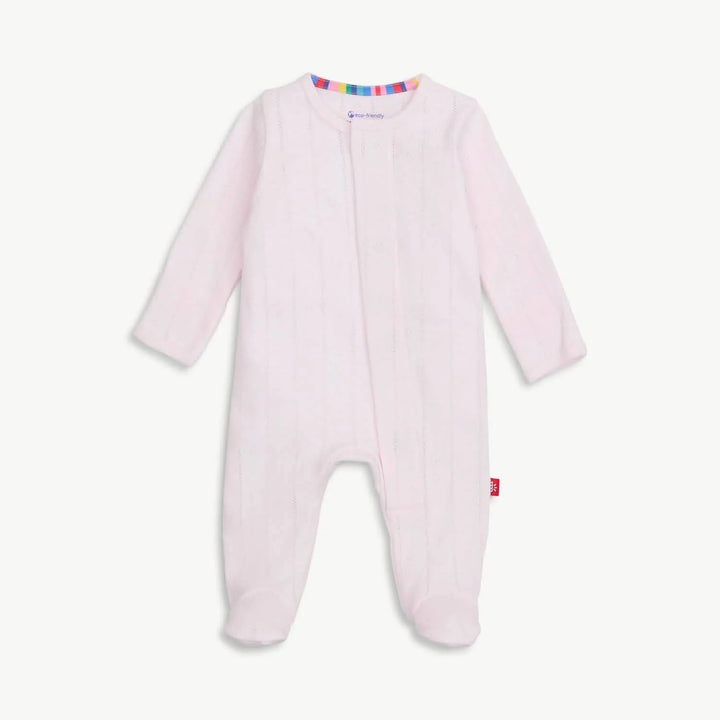 love lines pink organic cotton pointelle magnetic footie
