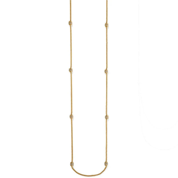Brighton Meridian Petite Long Necklace in gold plating featuring crystal-accented stations and a long-chain design.