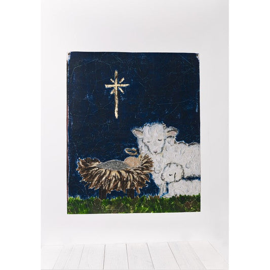 38x46" Paper Art, Sheep at the Manger ©Tawnya Norton
