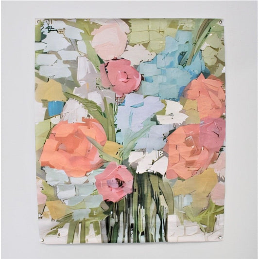 38x46" Art Paper, Floral Bouquet in Vase, Blue and Pink