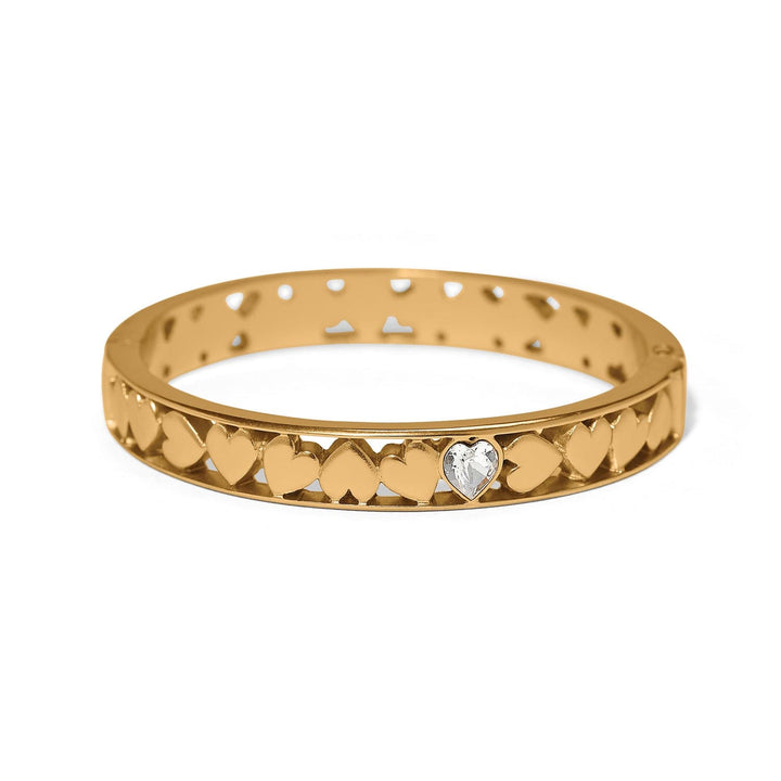 Brighton Mystery of Love Golden Crystal Heart Hinged Bangle – Romantic Bracelet