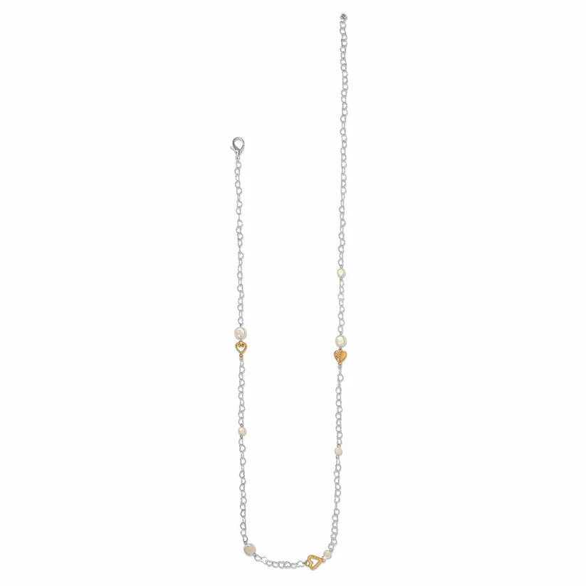 Brighton One Heart Long Necklace - Two-Tone Pearl Station Necklace