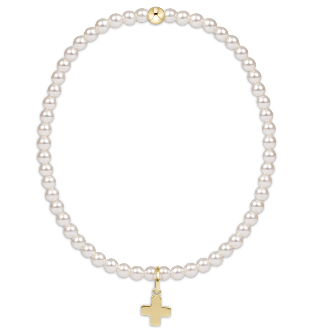 enewton Classic Pearl 3mm Gold Cross Charm Bracelet