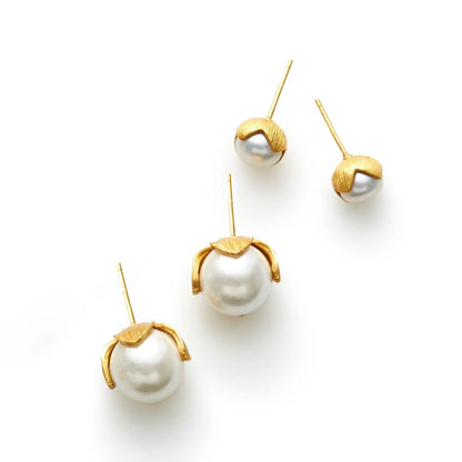 Julie Vos Penelope Pearl Stud Earrings - 24K Gold Plate