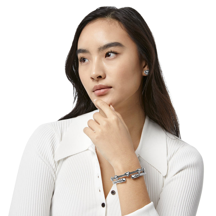 Brighton Pretty Tough Bold Petite Heart Bangle – Silver Heart Bangle Bracelet