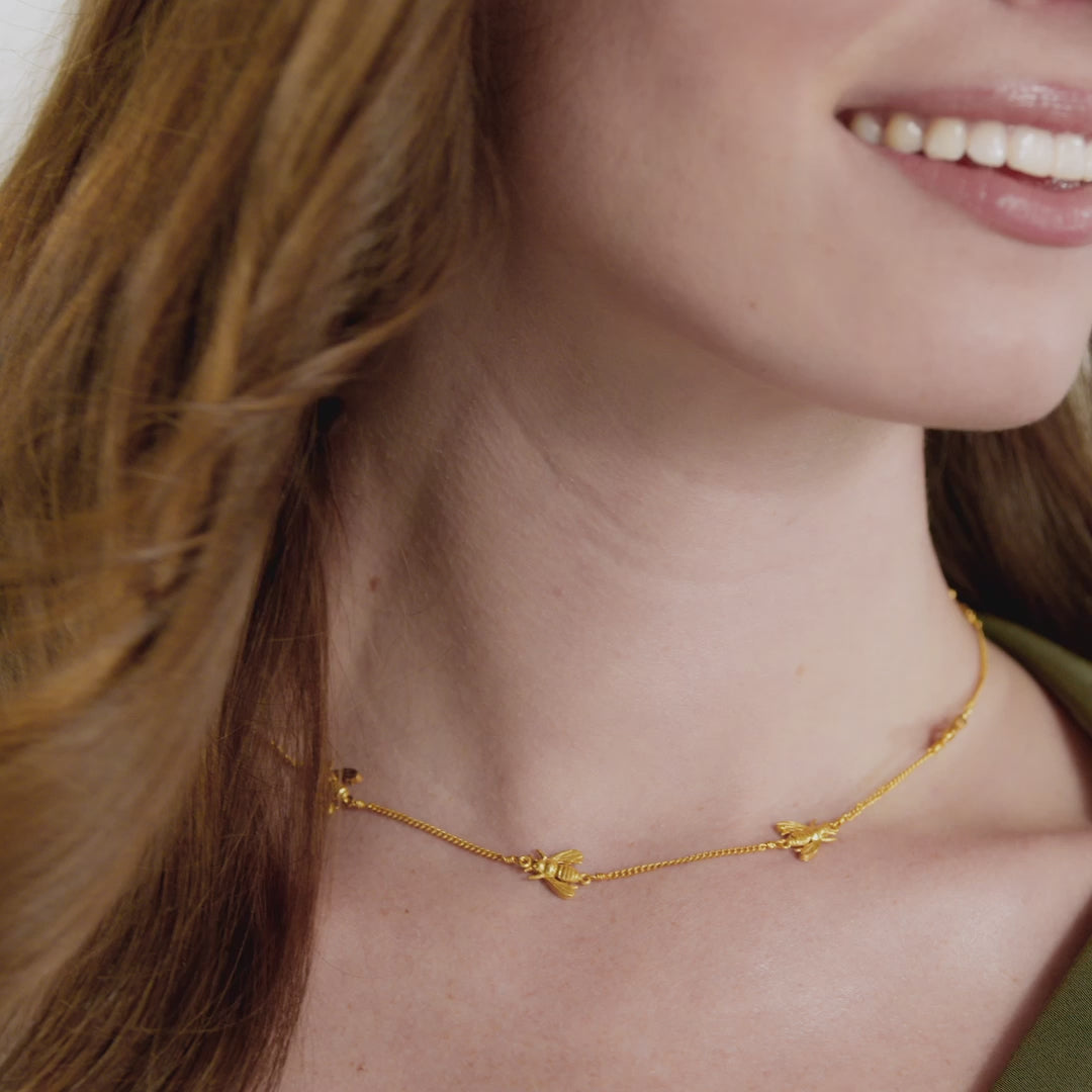Julie Vos Bee Delicate Station Necklace - 24K Gold Plated Artisan Chain