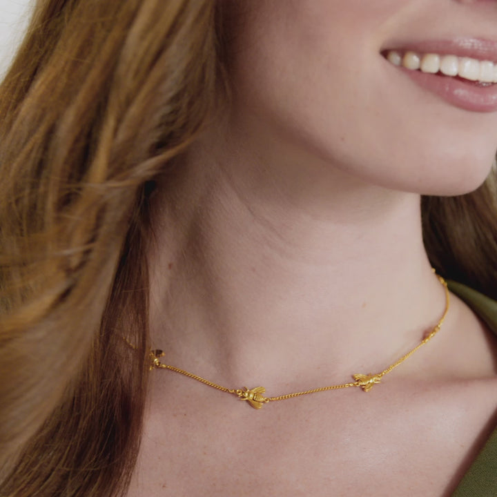 Julie Vos Bee Delicate Station Necklace - 24K Gold Plated Artisan Chain