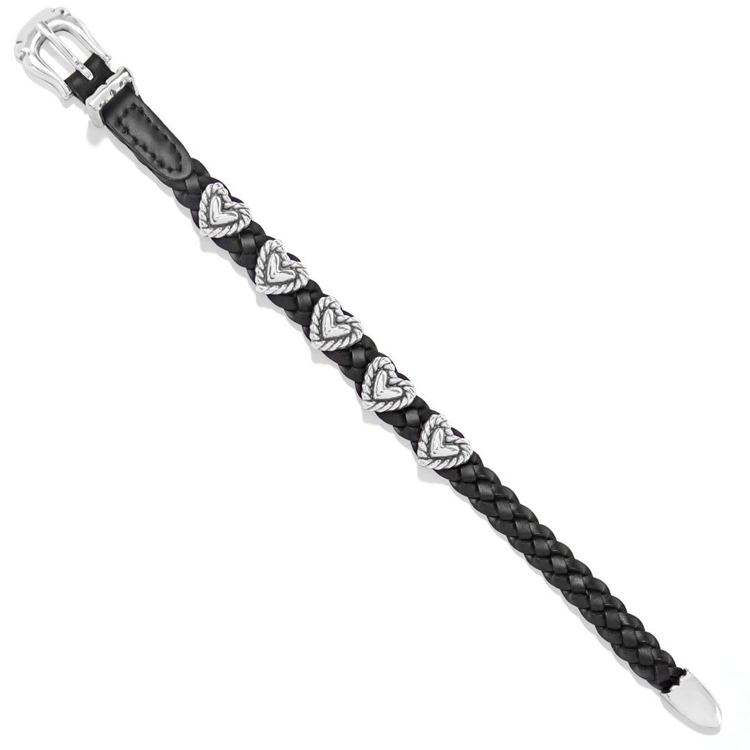 Brighton Roped Heart Braid Bandit Leather Bracelet in Black