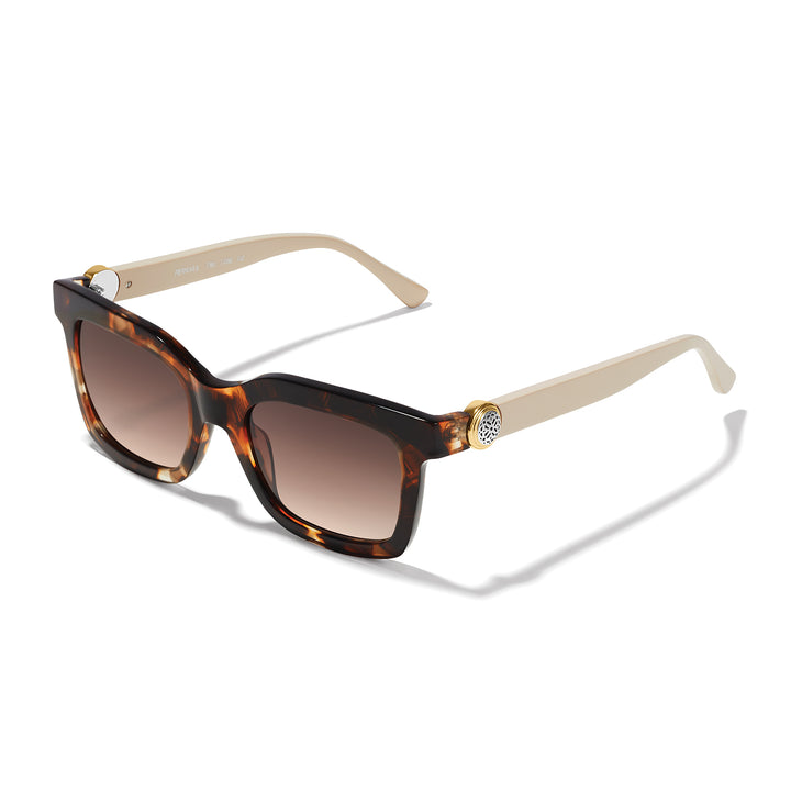 Brighton Ferrara Two Tone sunglasses showcasing a classic square tortoise shell plastic frame with intricate silver cathedral-inspired detailing.