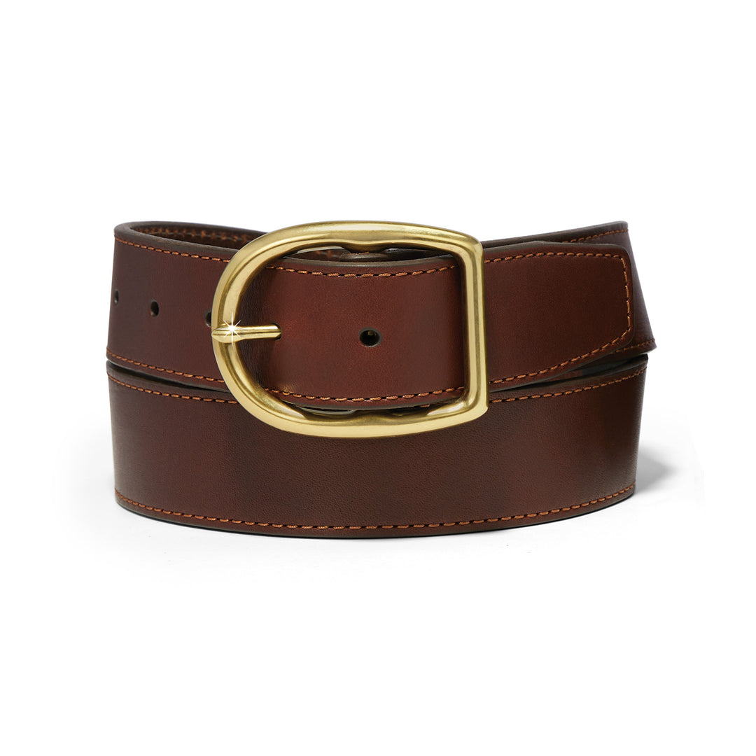 Brighton Ambrose belt in cognac Latigo leather with an Old English brass-plated center-bar buckle