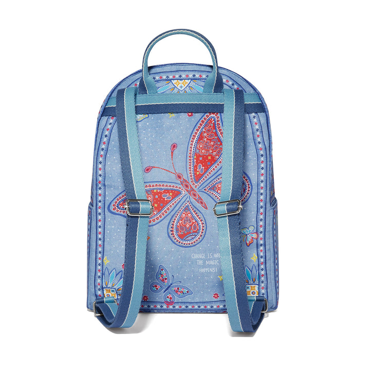 Close-up of the adjustable straps and exterior pocket detailing on the Bandana Love rucksack.