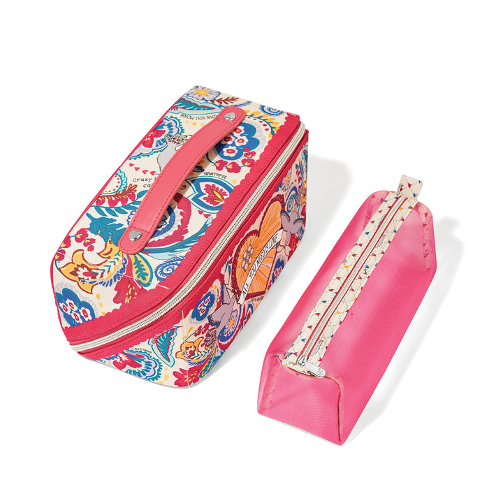 Brighton Love Story Cosmetic Case shown with its removable pink mesh zip pouch