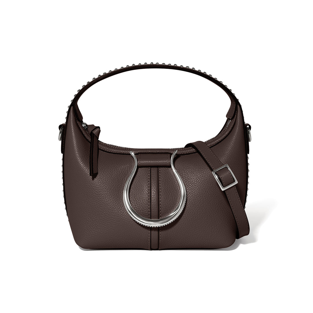 Brighton Pretty Tough Arch Willow Cross Body Bag in cocoa brown leather featuring a ziptop closure.