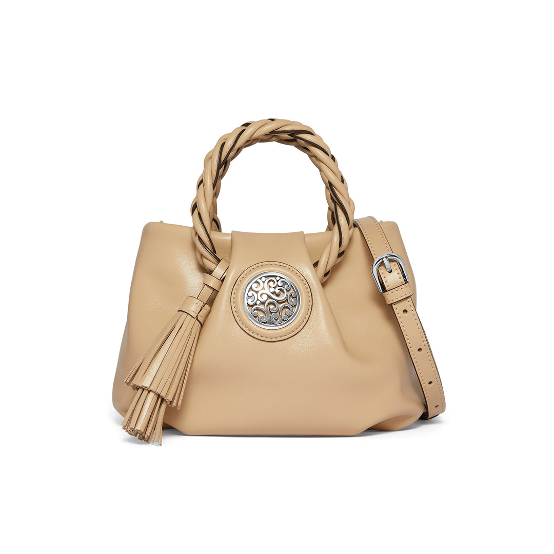 Brighton Seraphina Small Pleated Bag - Buff, small pleated handbag, front view