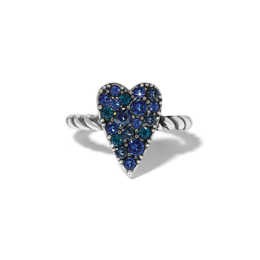 Brighton Love Messages B Love Blue Ring featuring two-tone silver and gold plating with a row of European crystals.