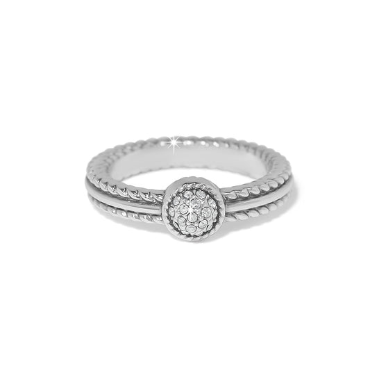 Brighton Illumina Celeste Dome Ring in silver plate featuring a domed surface encrusted with fine crystals.