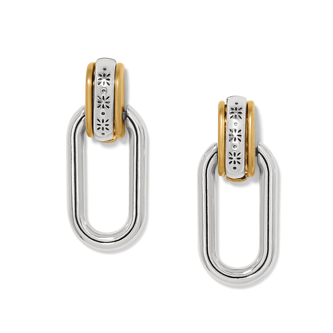Brighton Mosaic Two Tone Post Drop Earrings showing stacked geometric gold and silver-plated hanging tiles on a post backing.