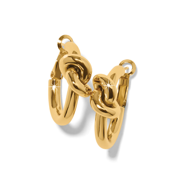 Brighton Interlok Single Knot Hoop Earrings in a polished gold-plated finish showcasing a twisted loop motif.