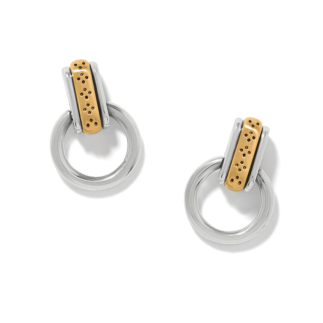 Brighton Collectibles Mosaic Two Tone Mini Post Drop Earrings featuring a petite silver and gold-tone design.