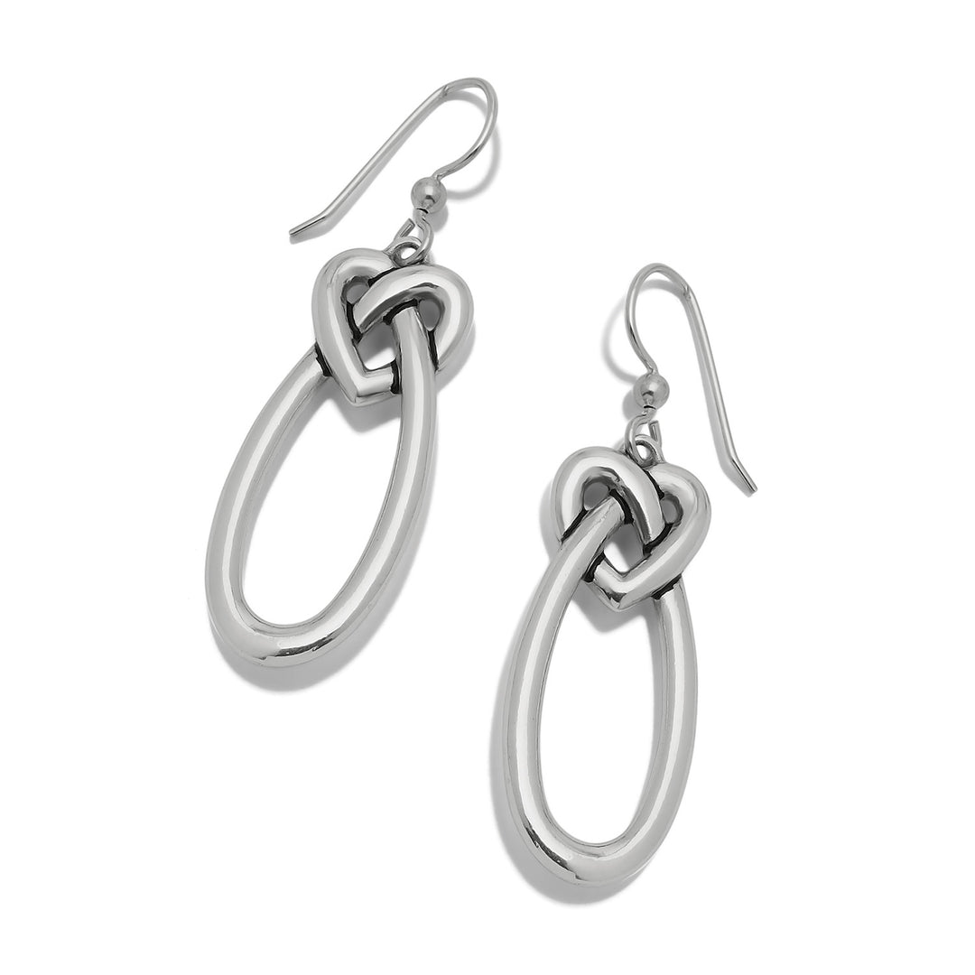 Brighton Collectibles Interlok Linked Hearts Silver French Wire Earrings featuring signature interlocking metalwork and silver-tone heart drops.