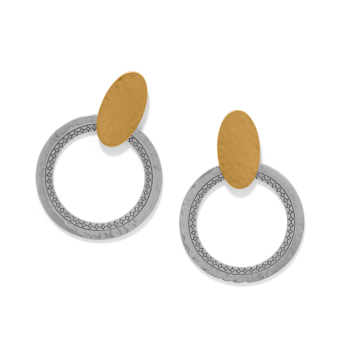 Brighton Palm Canyon Ring Two Tone Post Drop Earrings, front view