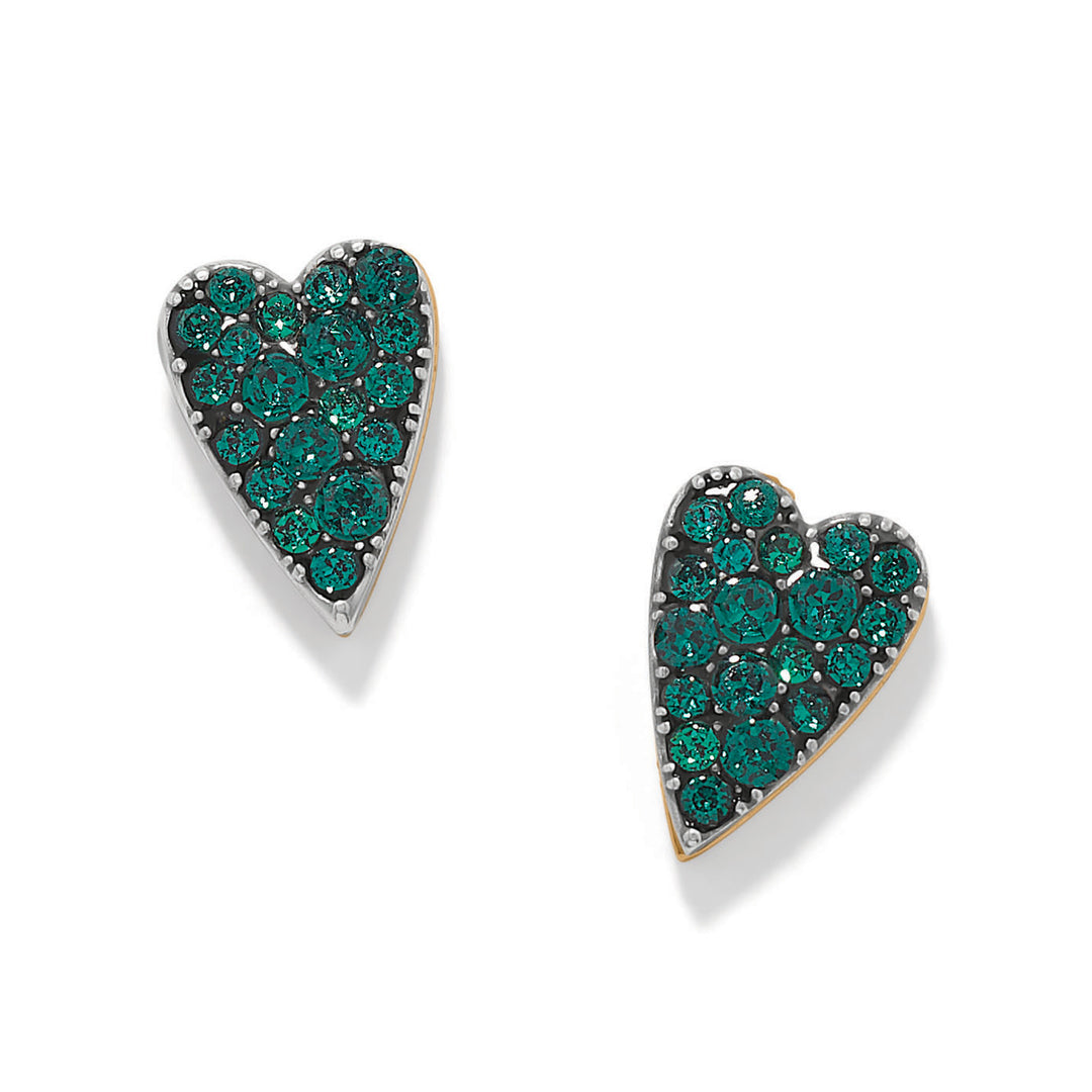 Brighton Love Messages Be Majestic Post Earrings, green heart post earrings, front view