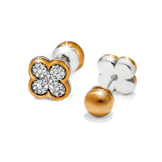 Reversible gold flower post earrings by Brighton featuring a floral side and a polished gold stud side.
