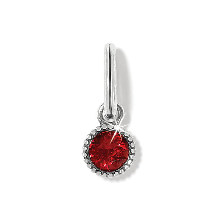 Brighton Glitz Birthstone Amulet in Siam; a silver-plated charm with a faceted deep red crystal for January birthdays.