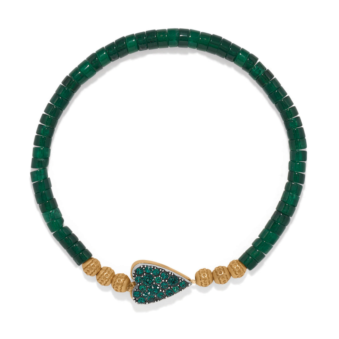 Brighton Love Messages Be Majestic Stretch Bracelet, green heart stretch bracelet, front view