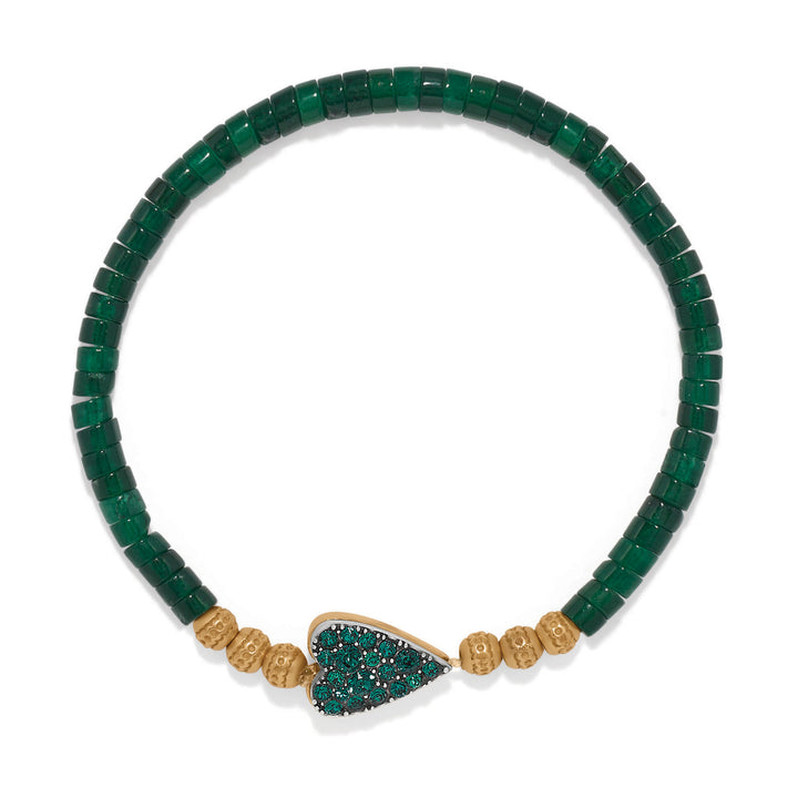 Brighton Love Messages Be Majestic Stretch Bracelet, green heart stretch bracelet, front view