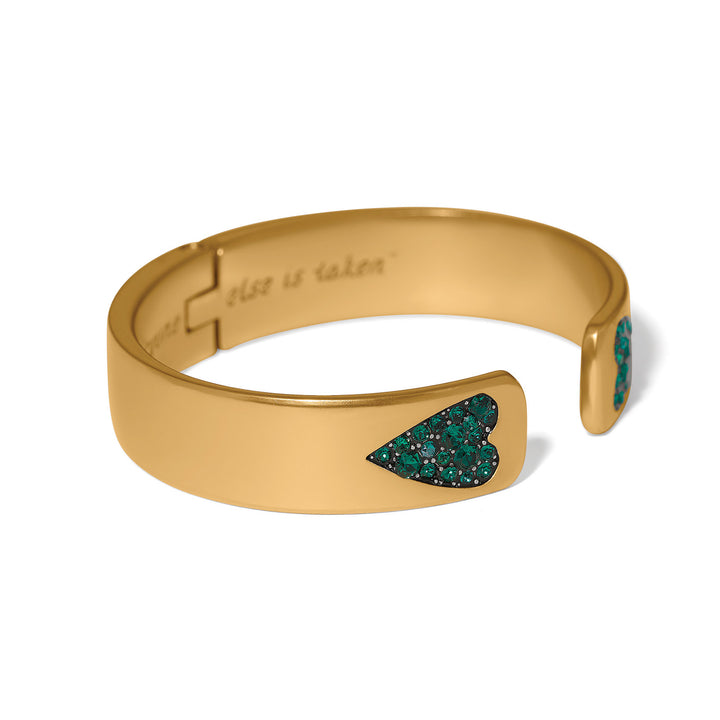 Brighton Love Messages Be Majestic Hinged Bangle, green heart hinged bangle, detail view