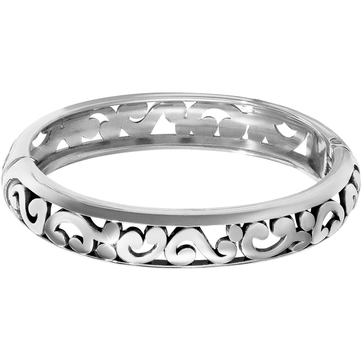 Brighton Contempo Medium Hinged Bangle featuring a simple silver-plated design and magnetic closure.