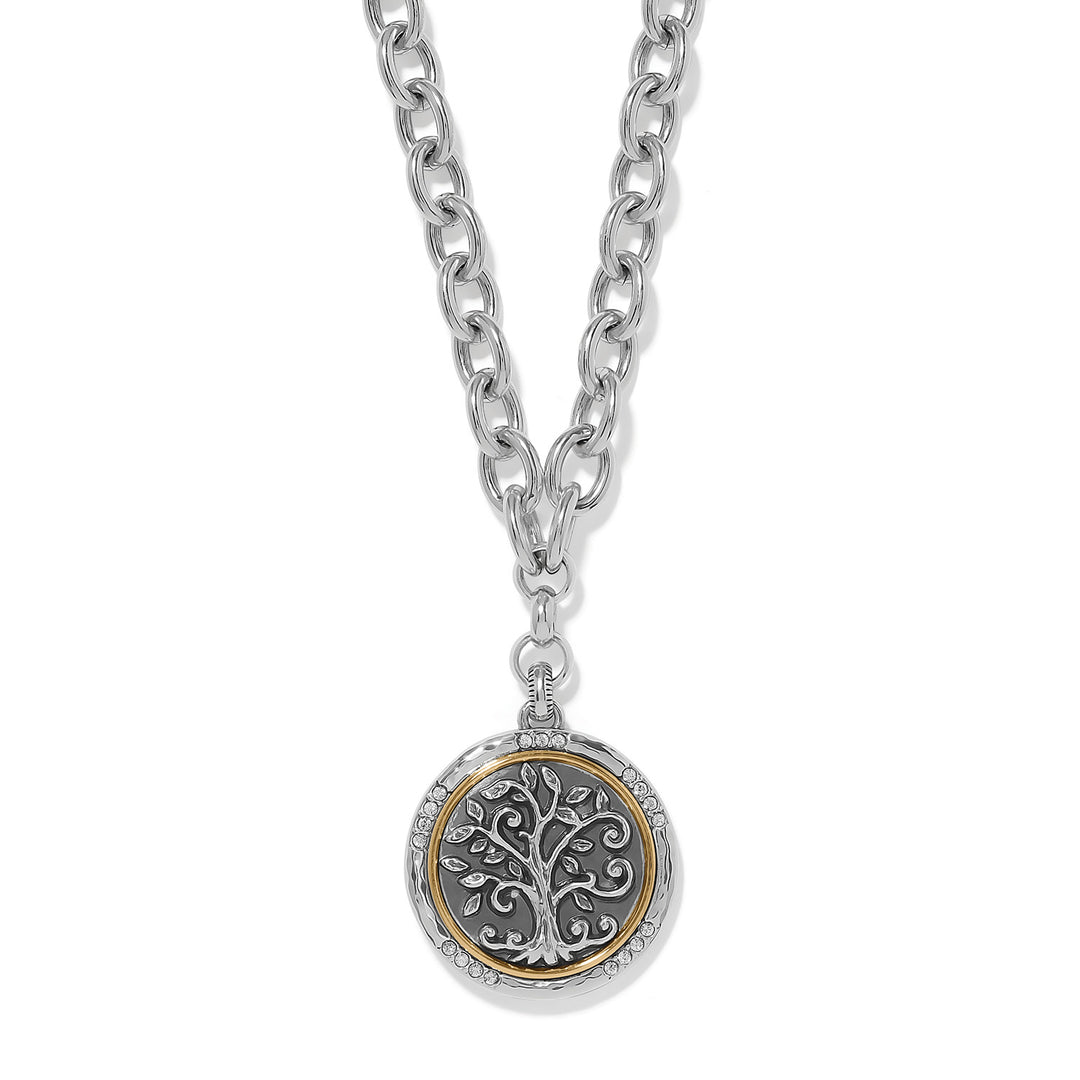 Brighton Collectibles Interlok Tree of Life Necklace featuring a layered pendant with signature interlocking metalwork.