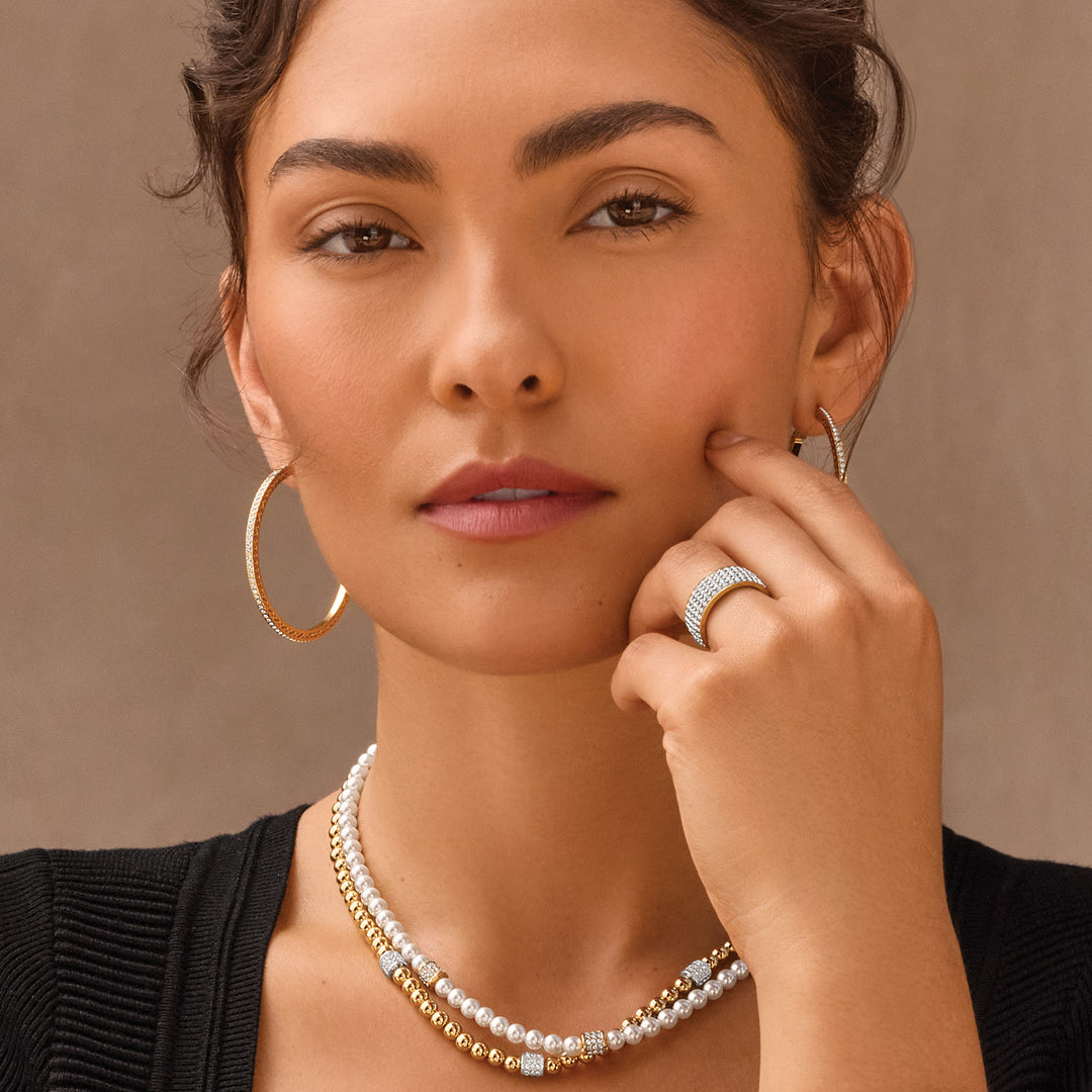 Brighton Meridian Petite Pearl Two Tone Station Necklace, detail view