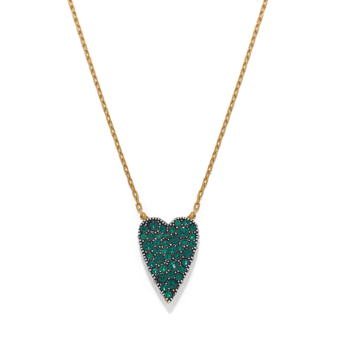 Brighton Love Messages Be Majestic Reversible Necklace, green heart reversible necklace, front view