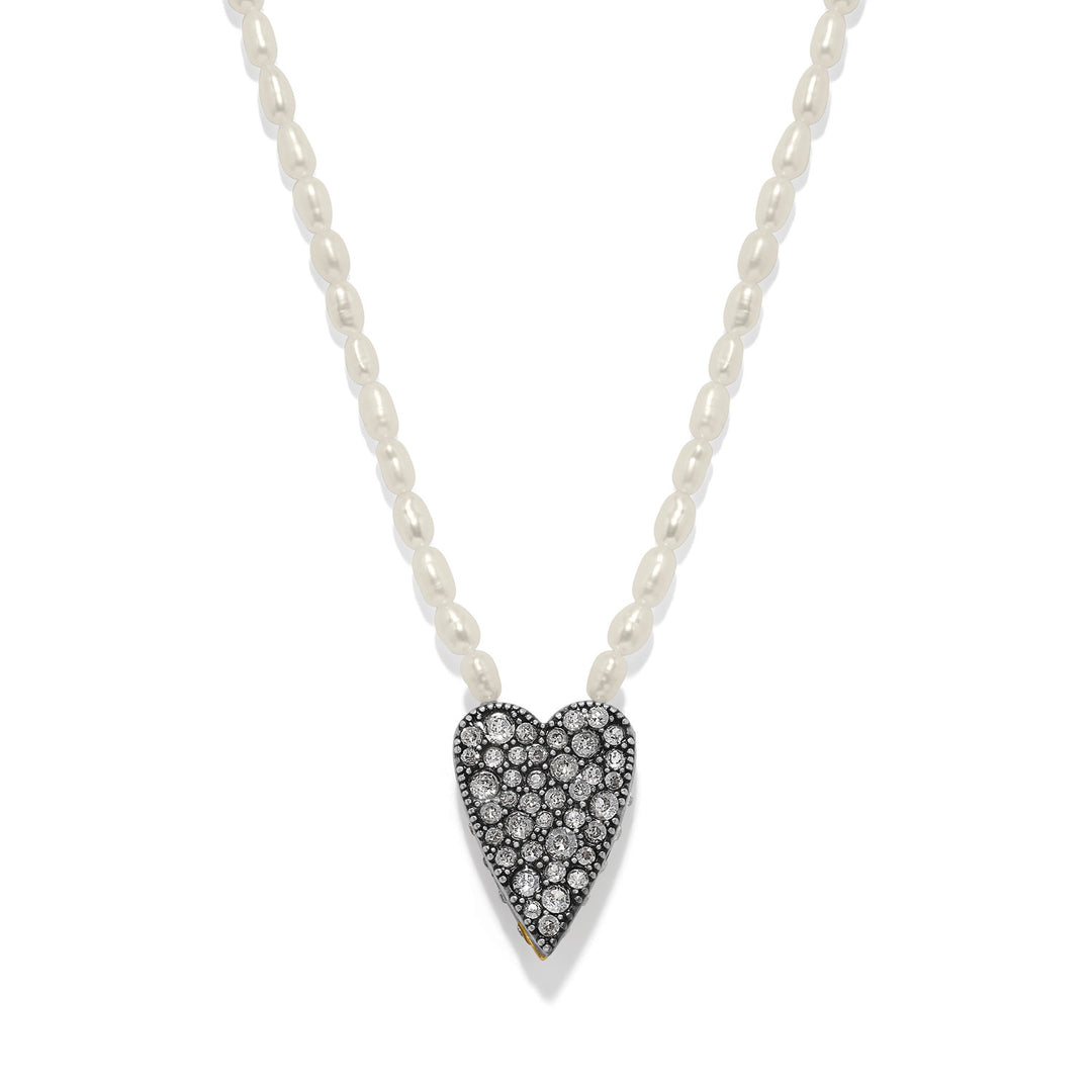 Brighton Love Messages Love Knows Pearl Necklace, pearl heart necklace, front view
