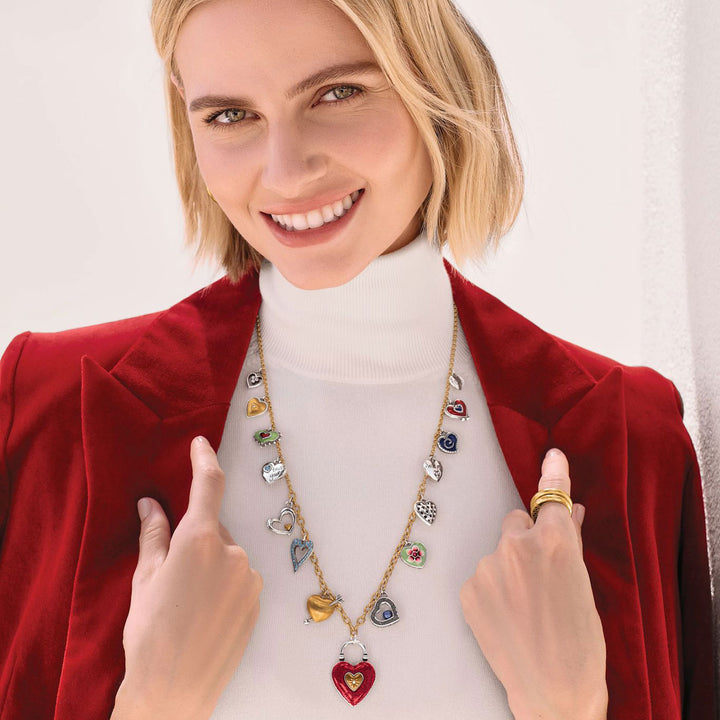 Brighton One Heart Long Necklace - Two-Tone Heritage Hearts