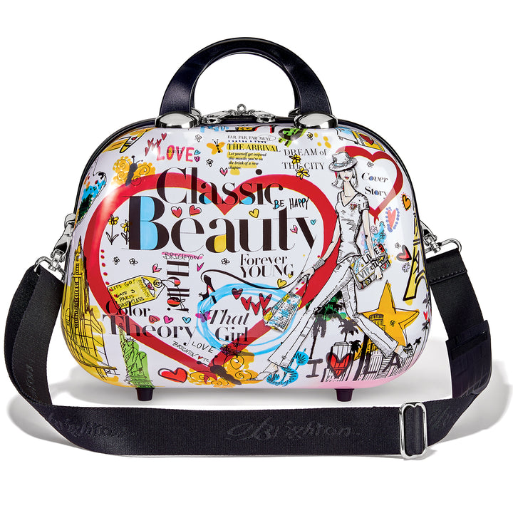 Brighton Headlines Cosmetic Case featuring a hard-shell exterior with multi-colored Fashionista headline art.