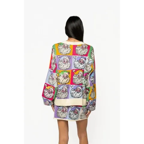 Back view of the pastel hand-embellished Queen of Sparkles Santa cardigan.