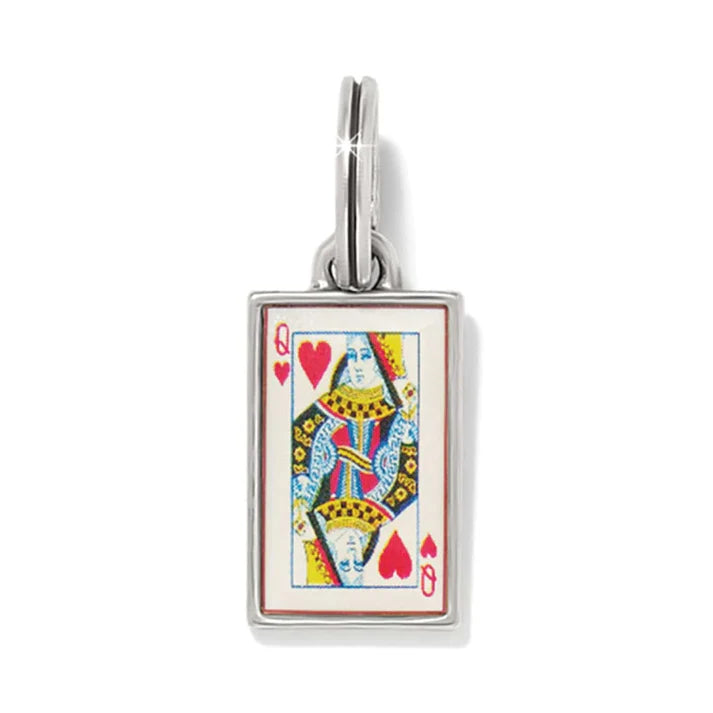 Detailed silver Brighton charm featuring a colorful Queen of Hearts playing card design.