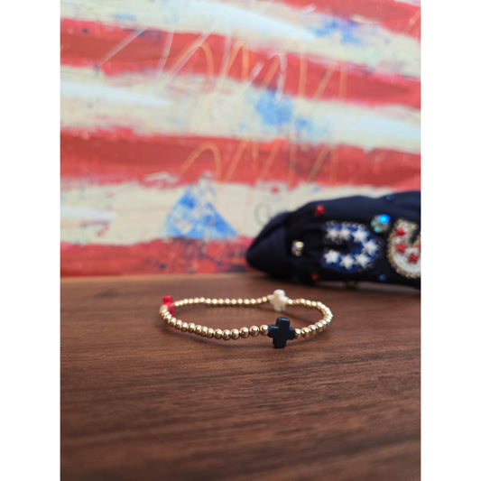 Signature Cross Gold Pattern 3mm Bead Bracelet - Firecracker