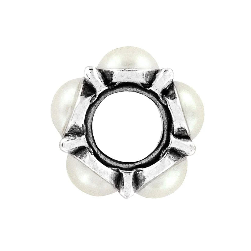 Close-up of the Roundabout Bead showing the textured silver finish and deep-set crystals