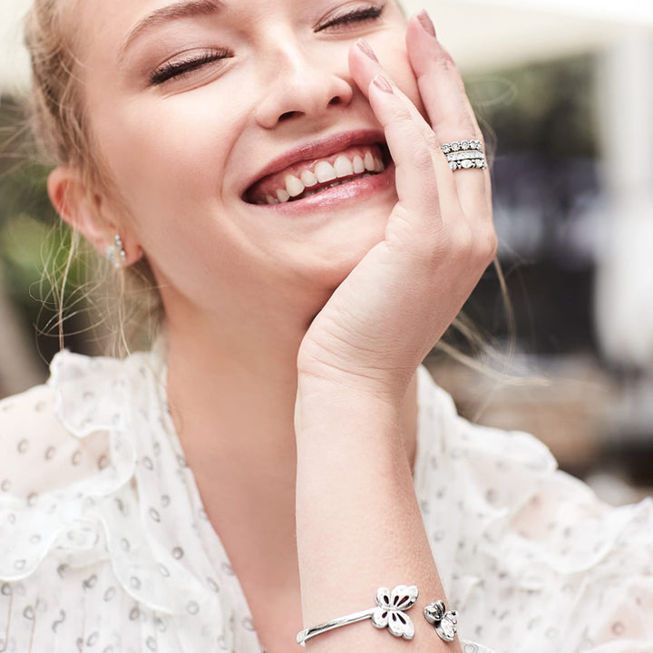 Brighton Scalloped Stack Ring – Silver Stackable Ring with Stone Accents Sizes 5-10