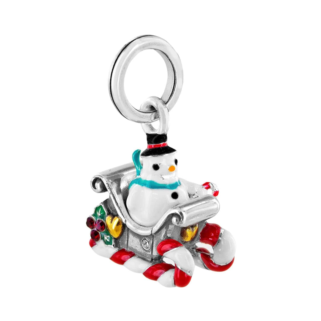 Brighton Snowman Sleigh Christmas Charm with enamel accents