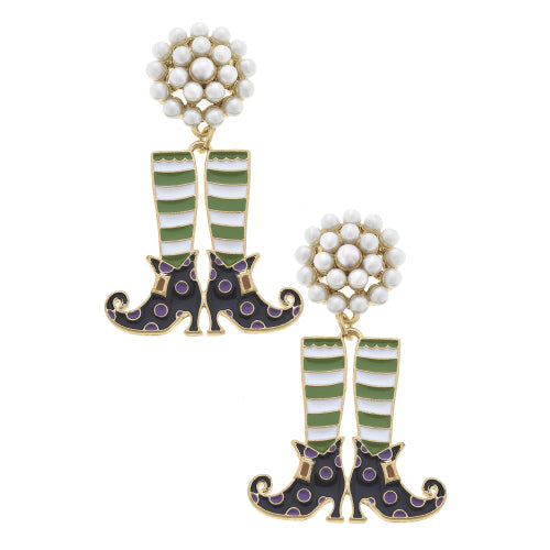 Halloween Enamel Witch Stockings &amp; Shoes Earrings