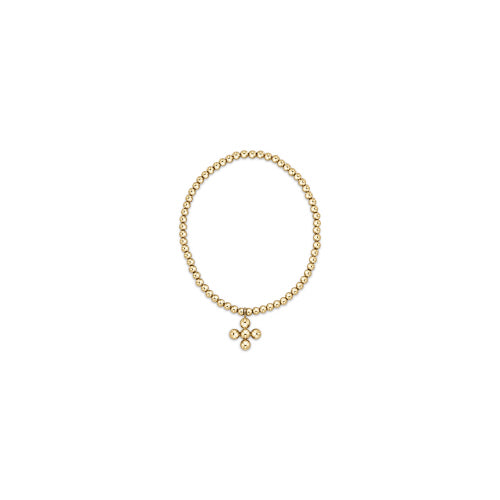 Classic Gold 3mm Bead Bracelet - Classic Beaded Signature Cross Gold Charm - 4mm Bead Gold